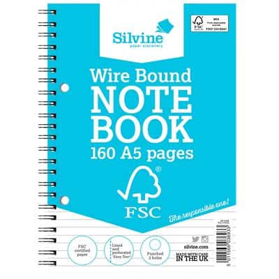 Silvine Notebook A5 Hardback Blue Pack of 5