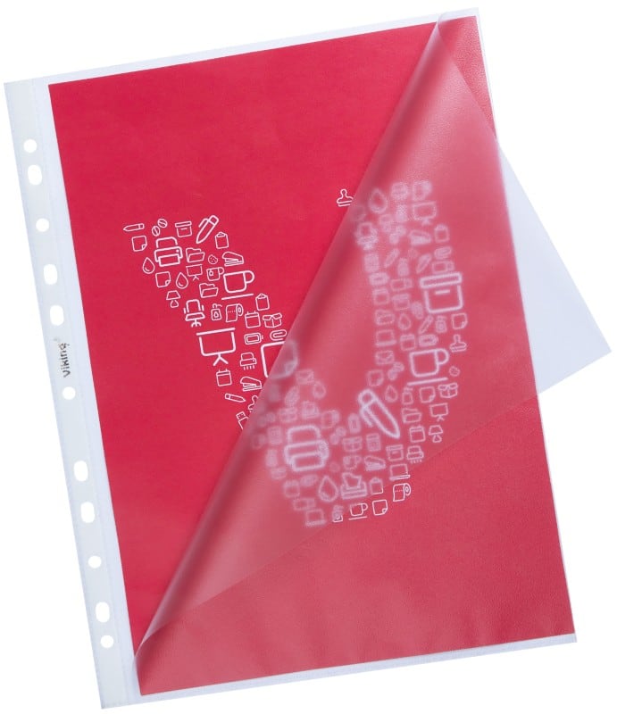 Viking Punched Pockets  A4 Orange Peel Transparent 80 microns PP (Polypropylene) Top and Side Opening 11 Holes Pack of 25