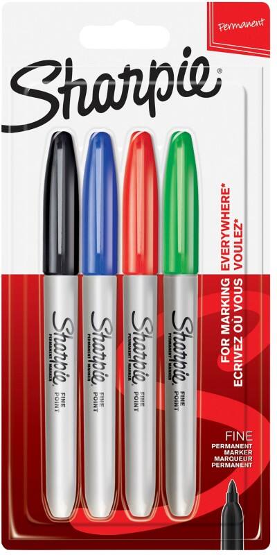 Sharpie Permanent Marker  Fine Bullet  - 1.5 mm Assorted Pack of 4