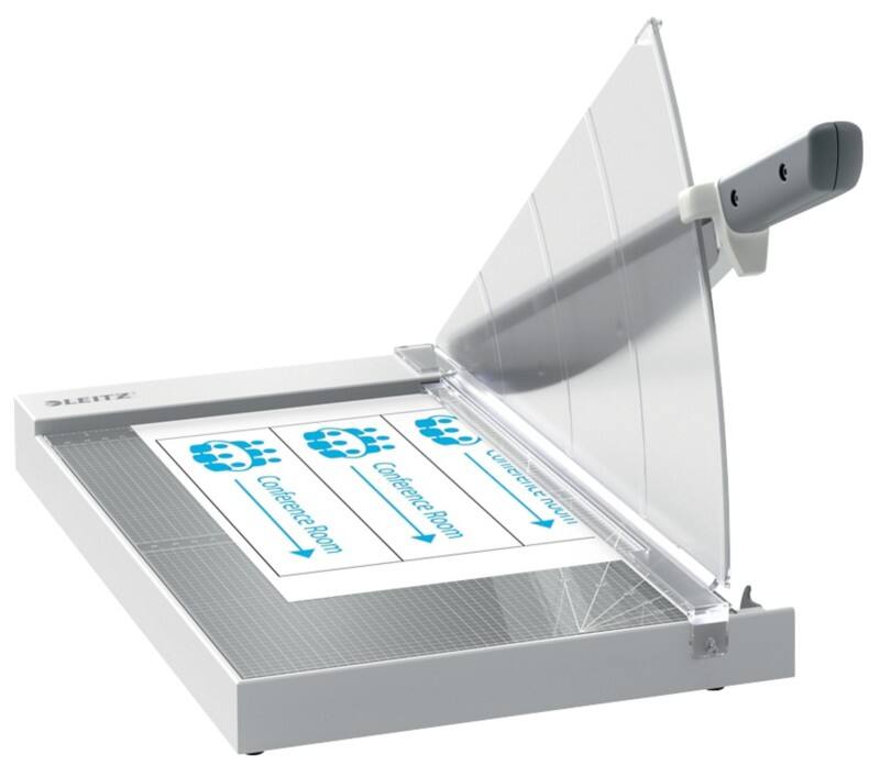Leitz Precision Office Guillotine Paper Cutter 9021 A4+ 381 mm Steel Blade Premium Glass Bed EdgeGlow Light Grey 15 Sheets