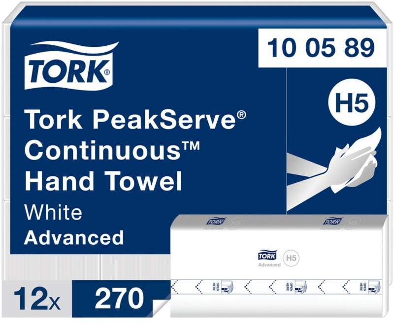 Tork Peakserve Advanced Paper Hand Towels H5 White 1 Ply 100589 270 Sheets Pack of 12