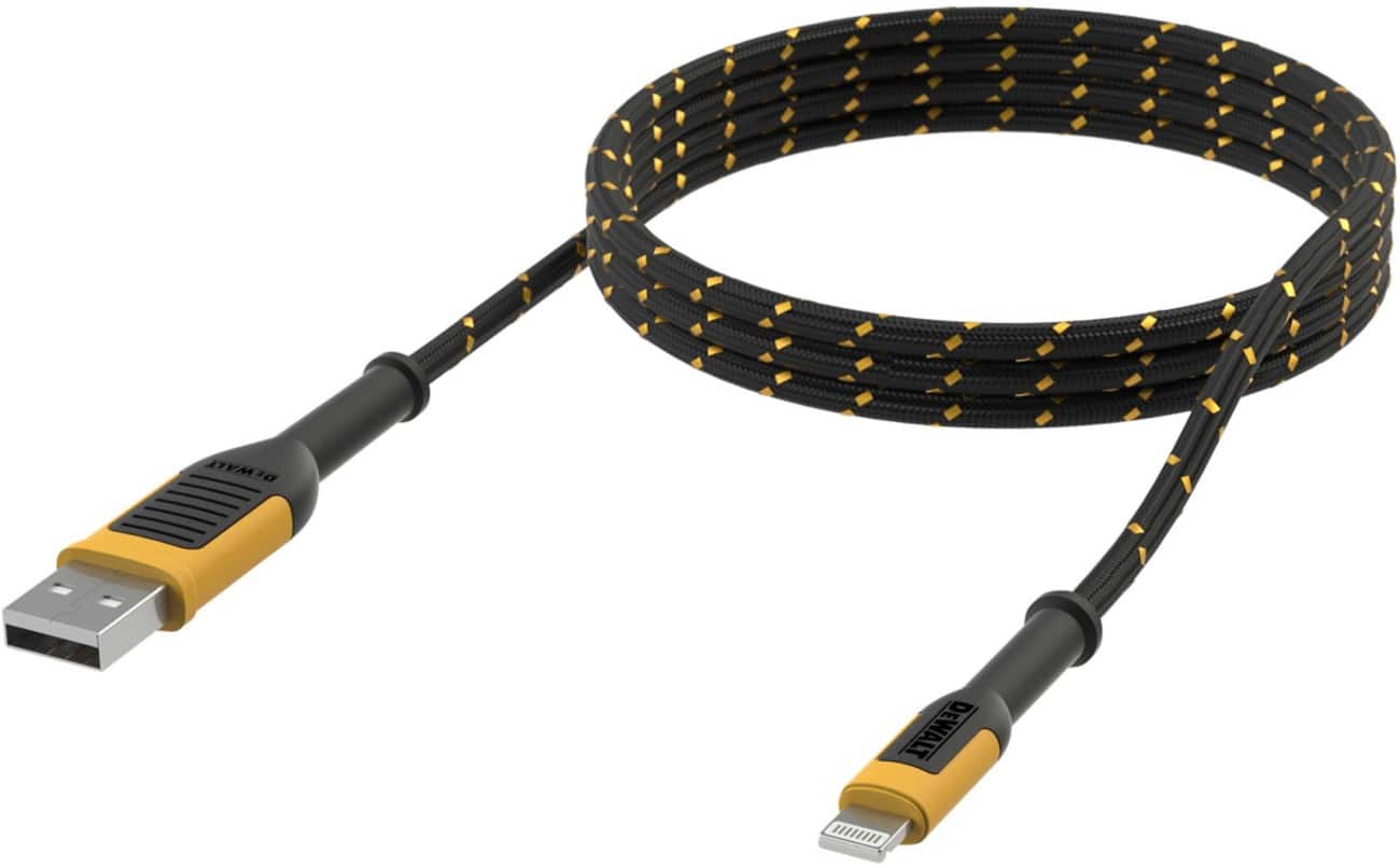 DeWALT Charging Cable USB A Male Apple Lightning 1.2 m Black, Yellow