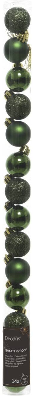 DECORIS Shatterproof Bauble Green Mini 3 cm Pack of 14