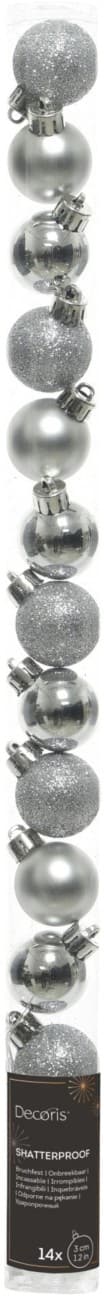DECORIS Shatterproof Bauble Silver Mini 3 cm Pack of 14