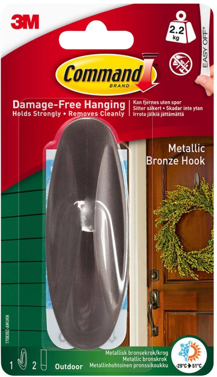 Command Wall Hook Outdoor Metallic Bronze 1 Hook and 2 Strips