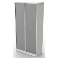 Bisley Tambour Cupboard Lockable with 4 Shelves Steel Essentials 1000 x 470 x 1970mm White