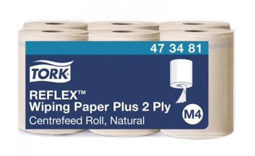 Tork Reflex Wiping Paper Plus Natural M4 - Strong Absorbent 2-Ply Centrefeed Roll