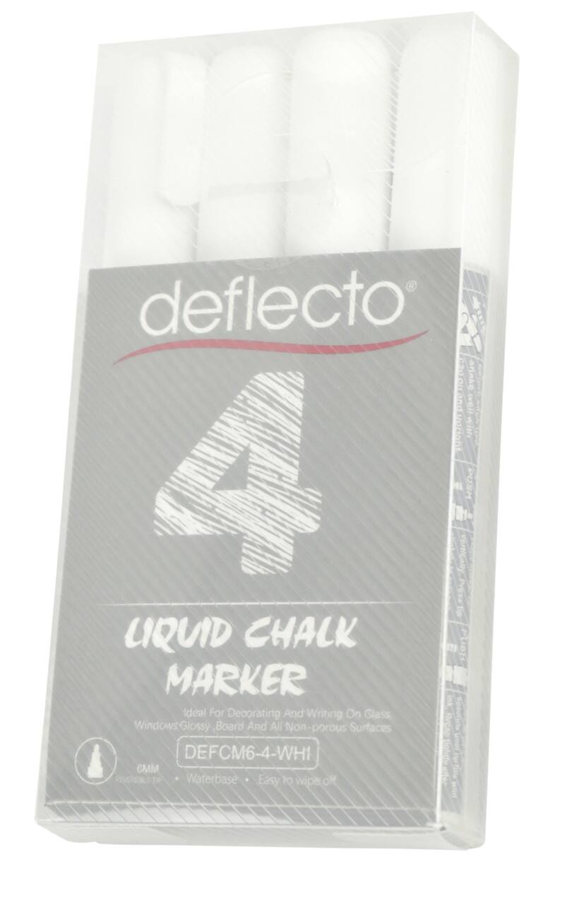 Deflecto Non-permanent Chalk Marker White Broad Chisel 6 mm  4 Pieces