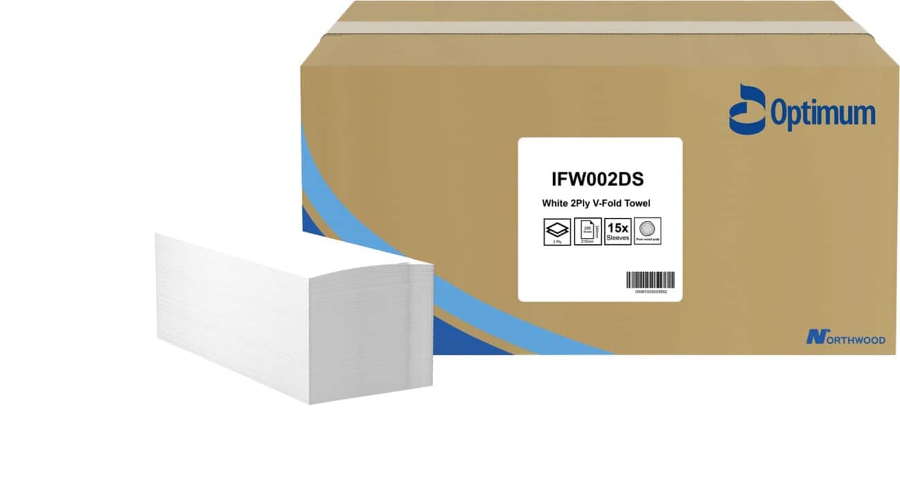 Optimum  Paper Hand Towels V-fold White 2 Ply IFW002DS 3000 Pieces