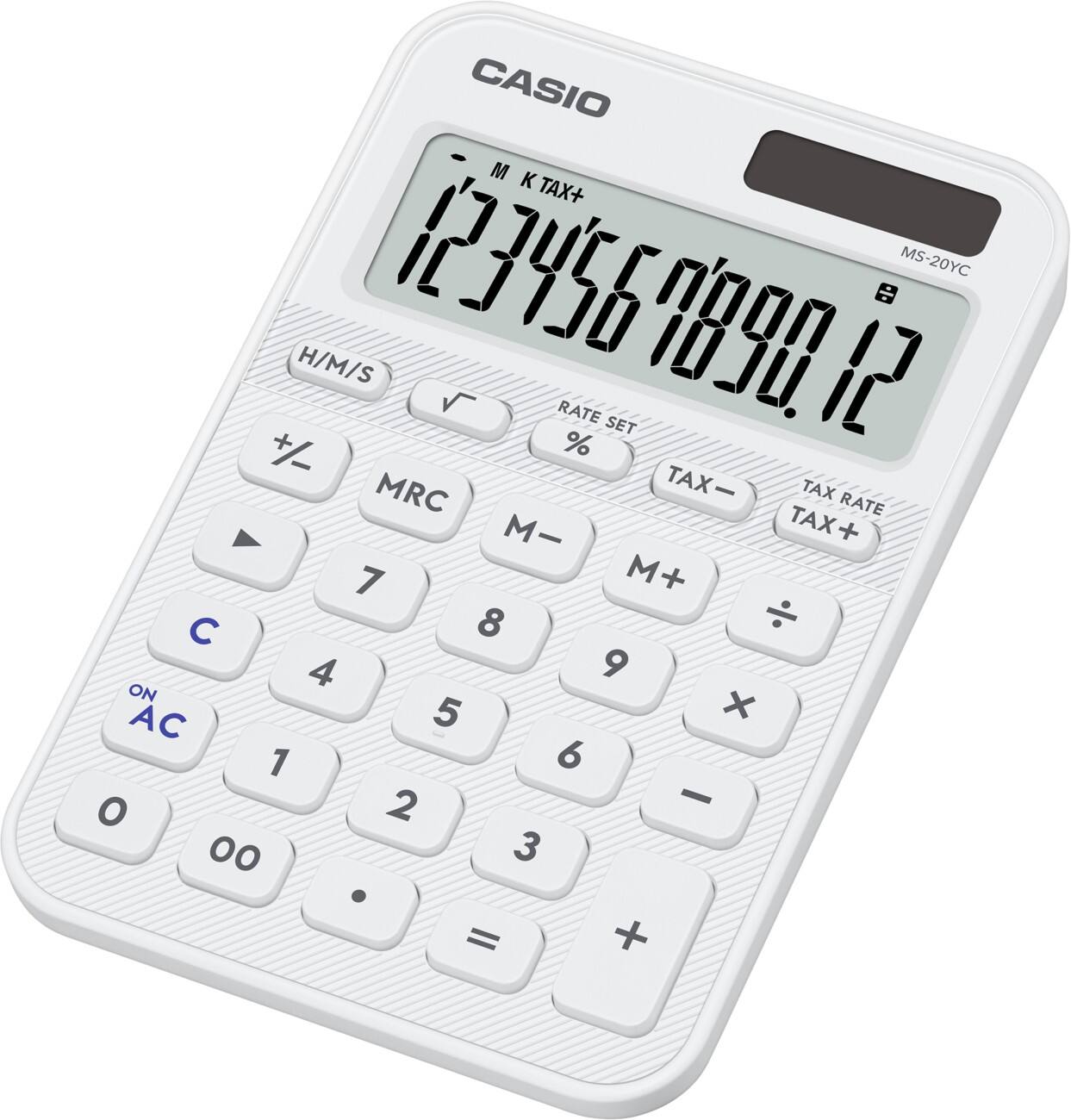 Casio Colorful Desktop Calculator 12 Digit Display White MS-20YC-WE