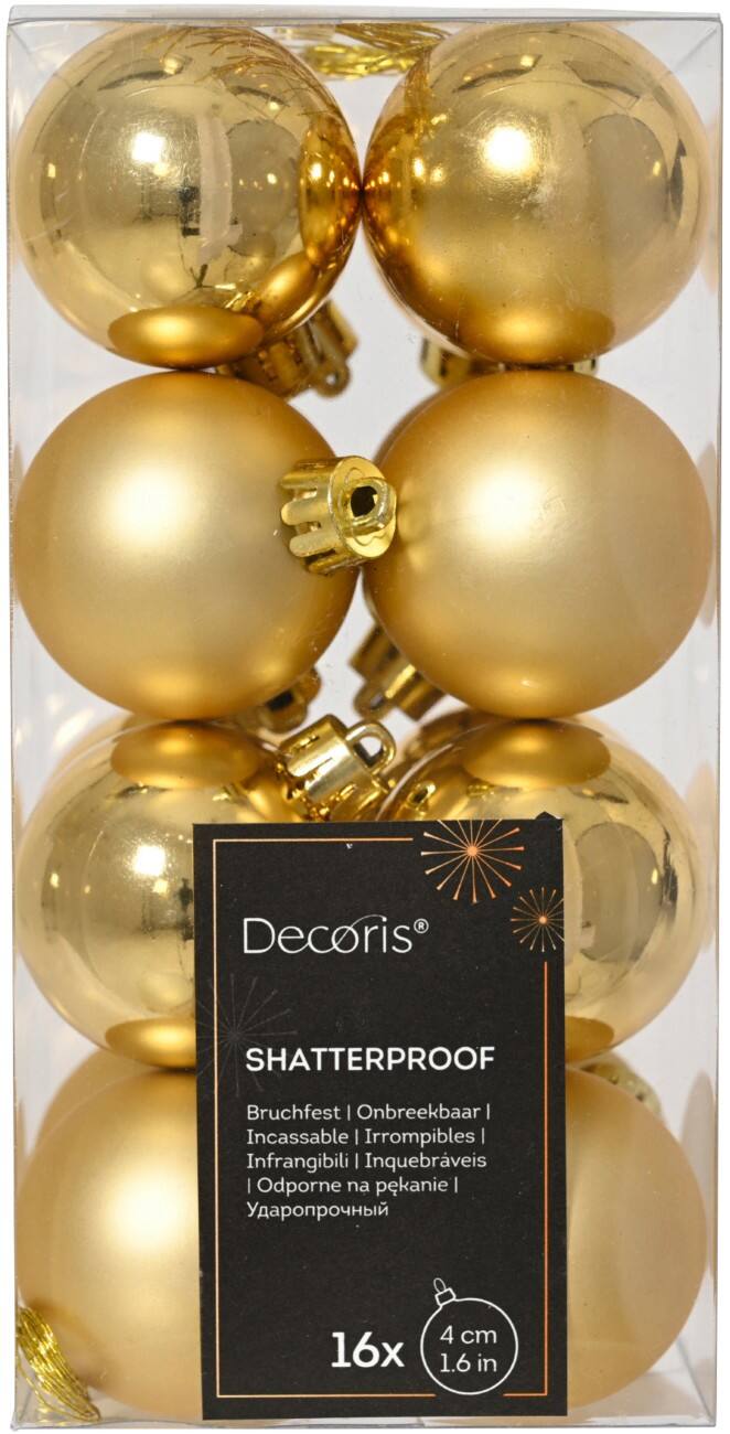 Decoris Christmas Bauble Gold Shatterproof 4 cm diameter Pack of 16