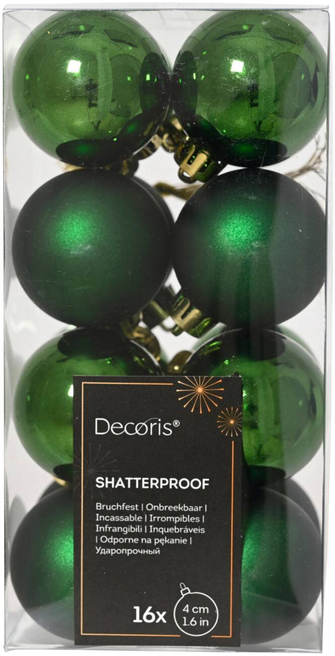 Decoris Christmas Bauble Green Shatterproof 4 cm diameter Pack of 16