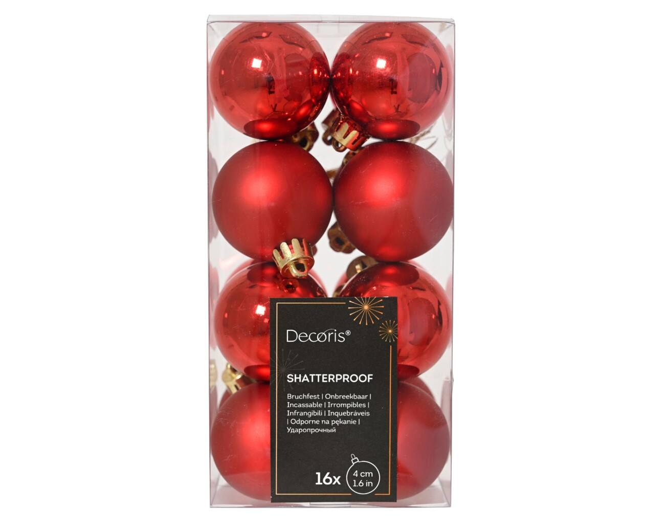 Decoris Christmas Bauble Red Shatterproof 4 cm diameter Pack of 16