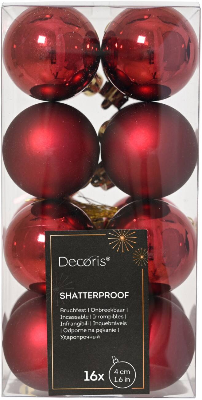 Decoris Christmas Bauble Burgundy Shatterproof 4 cm diameter  Pack of 16