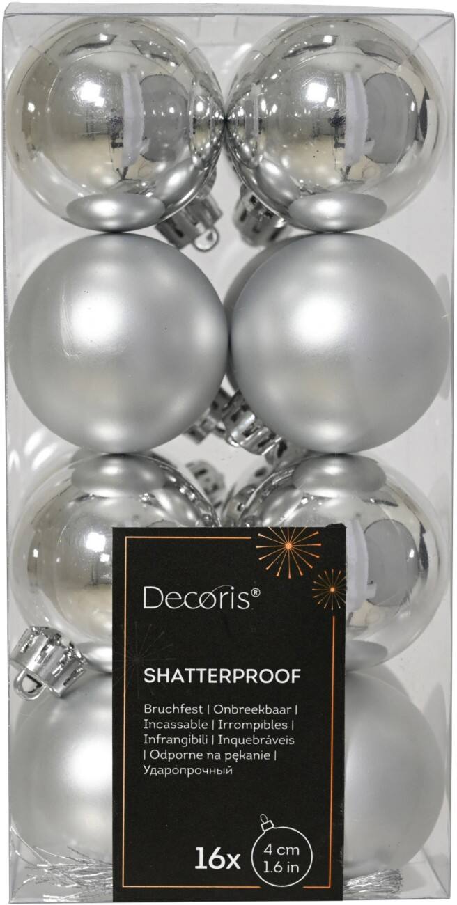 Decoris Christmas Bauble Silver Shatterproof 4 cm diameter Pack of 16
