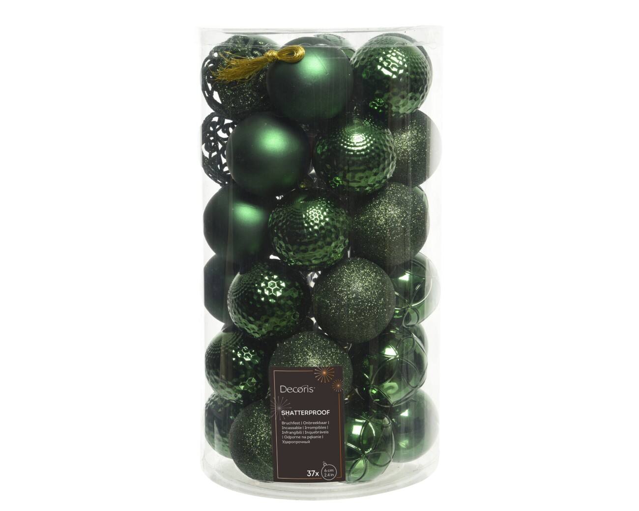 Decoris Christmas Bauble Green Shatterproof 6 cm diameter Pack of 37
