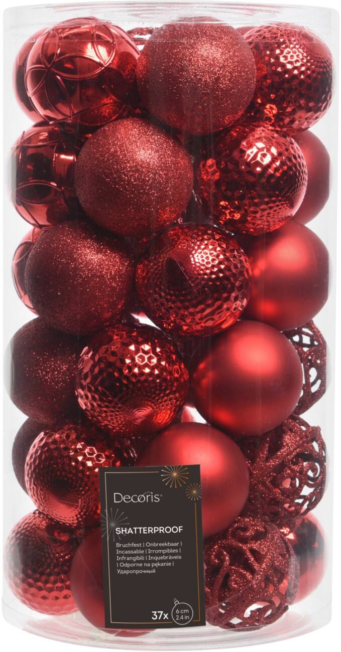 Decoris Christmas Bauble Red Shatterproof 6 cm diameter Pack of 37