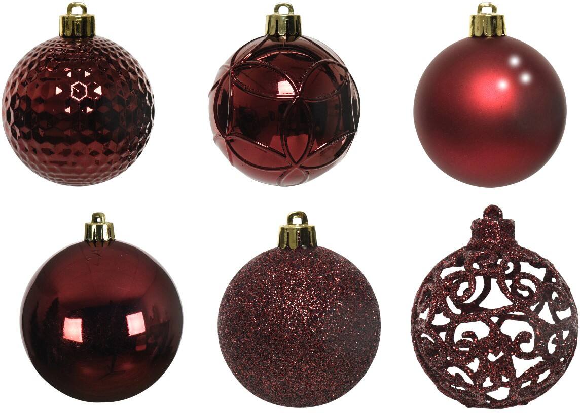 Decoris Christmas Bauble Burgundy Shatterproof 6 cm diameter Pack of 37