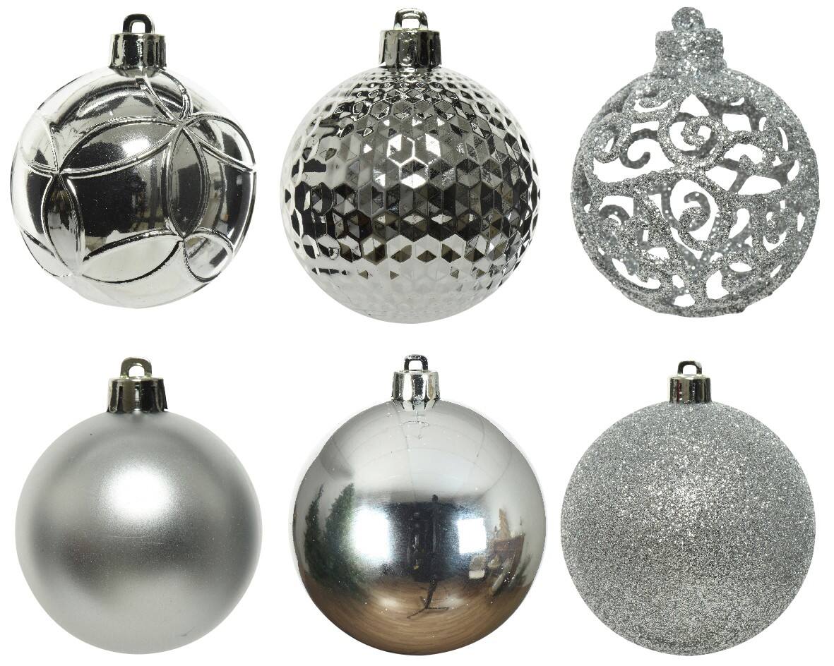 Decoris Christmas Bauble Silver Shatterproof 6 cm diameter Pack of 37