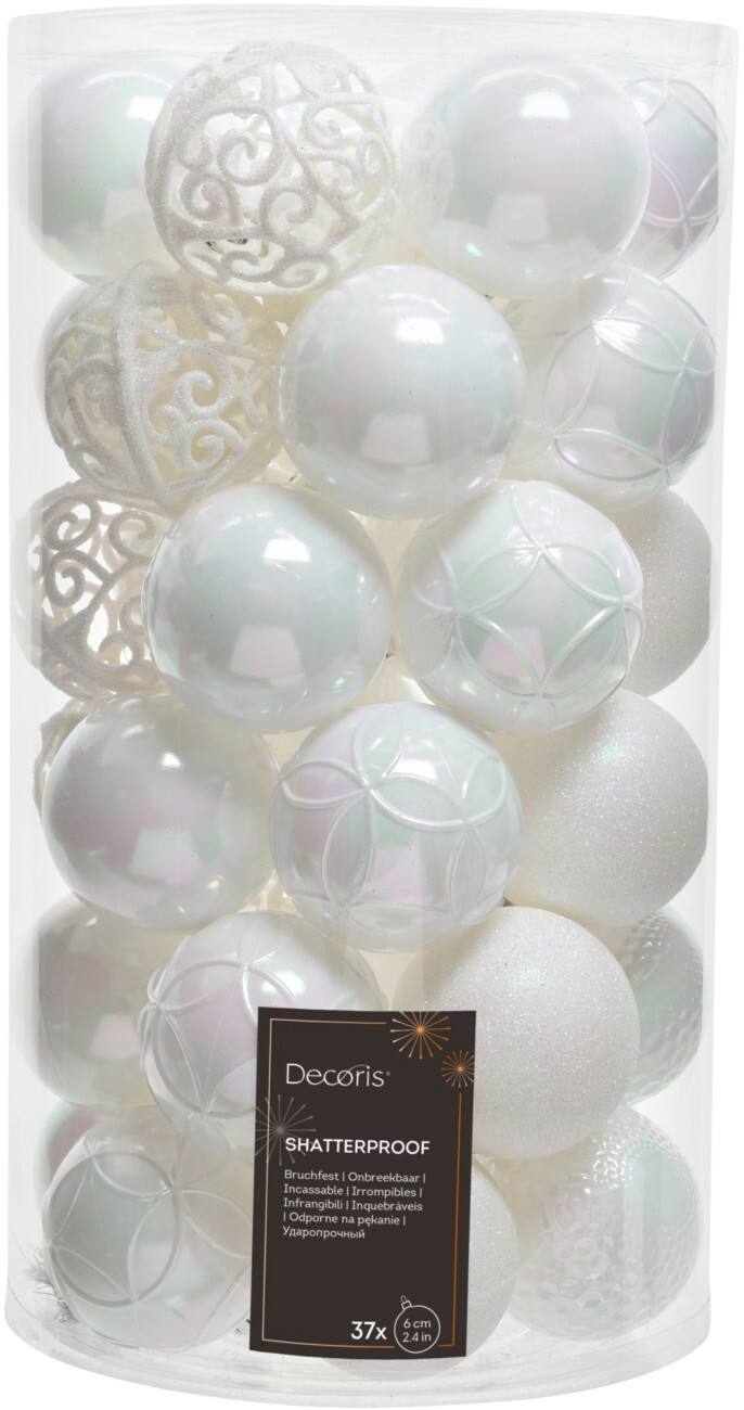 Decoris Christmas Bauble White Shatterproof 6 cm diameter Pack of 37