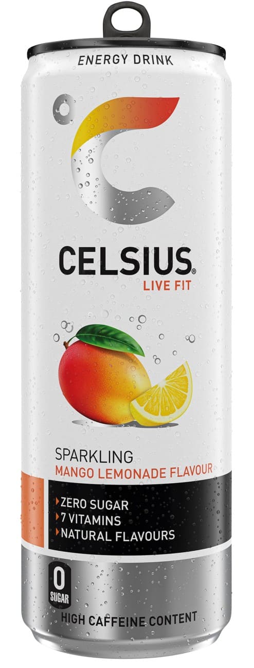 CELSIUS Sparkling Mango Lemonade Zero-Sugar 12 Cans x 0.355 L