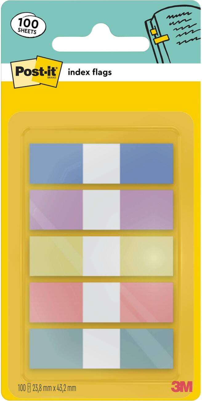 Post-it Index Flags Rectangular 23,8 x 43,2 mm Pastel Multicolour Pack of 100 