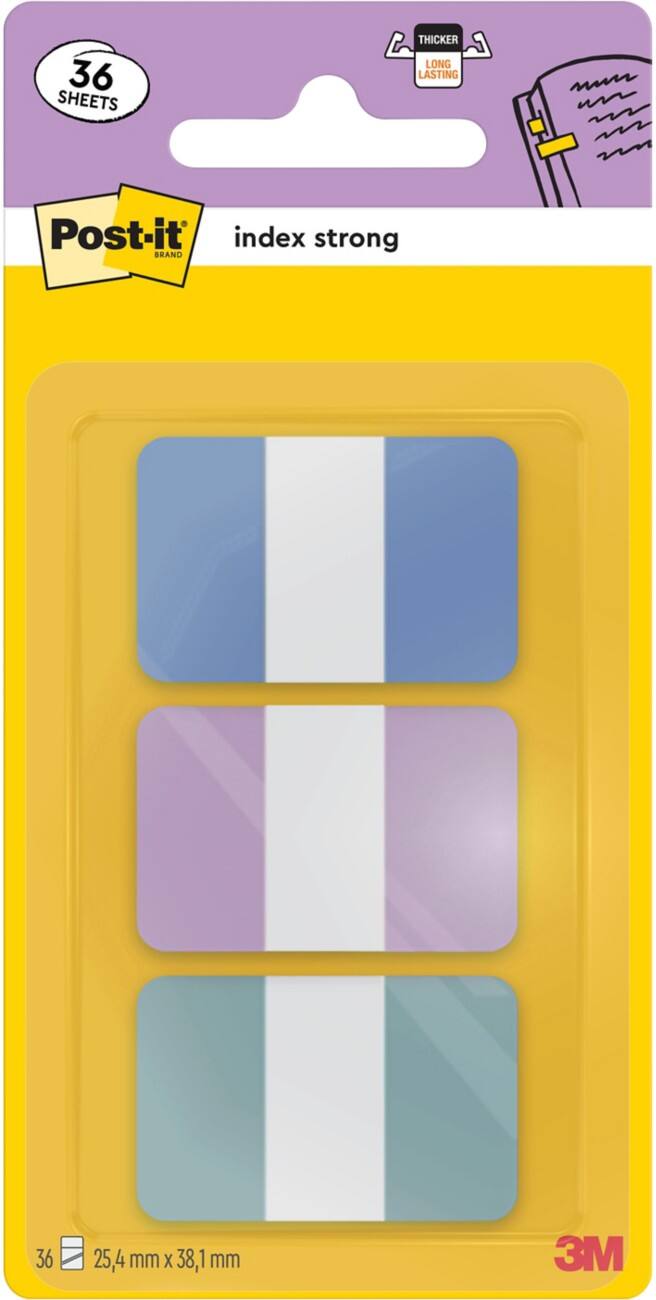 Post-it Index Flags Rectangular 25,4 x 38,1 mm Pastel Multicolour Pastel Blue, Purple and Green Pack of 36 