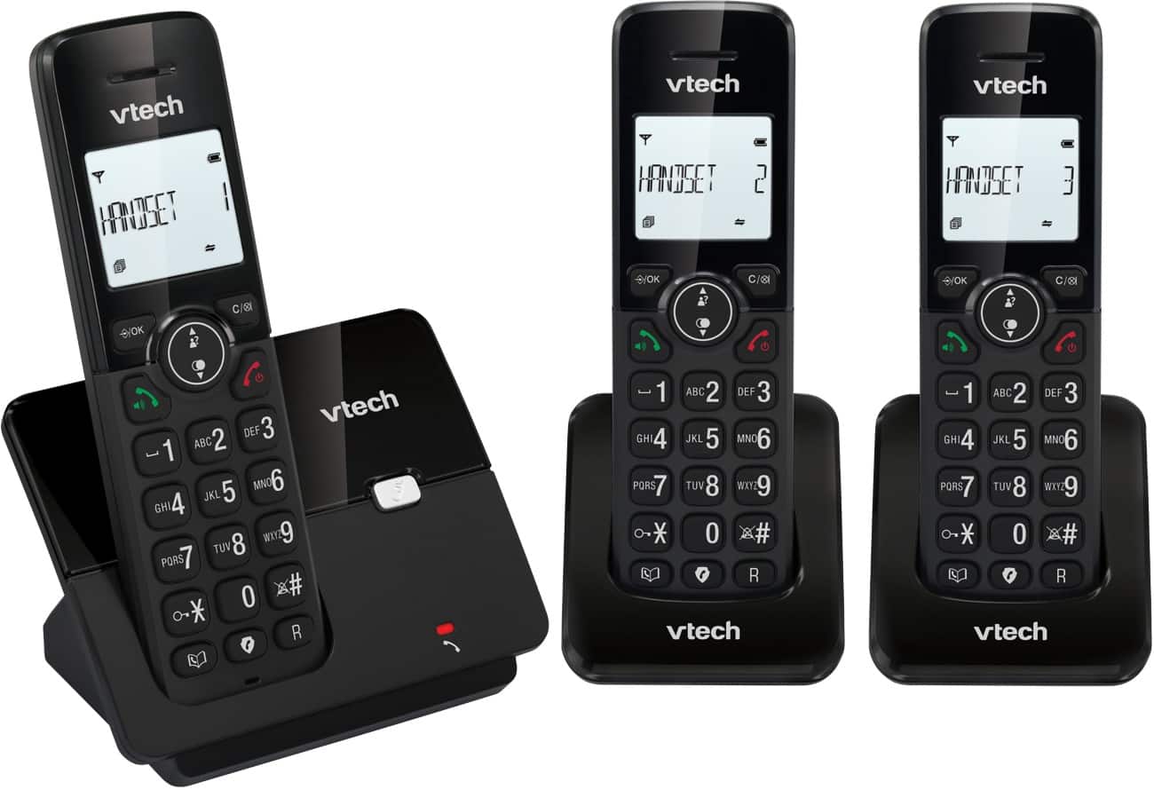 VTech CS2002 Triple Digital Cordless Home Telephone DECT Caller ID Black