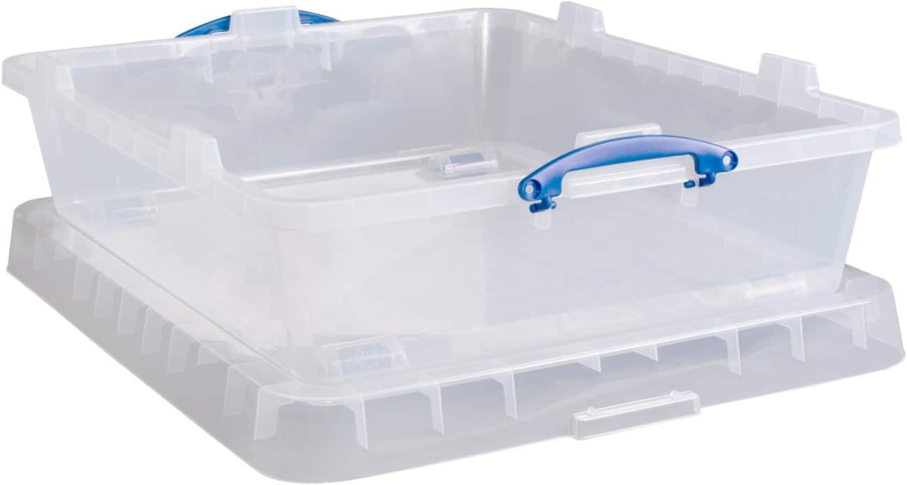 Really Useful Box Plastic Storage Box 61.5 L With Lid Transparent 60.5 x 78 x 22 cm Pack of 3 