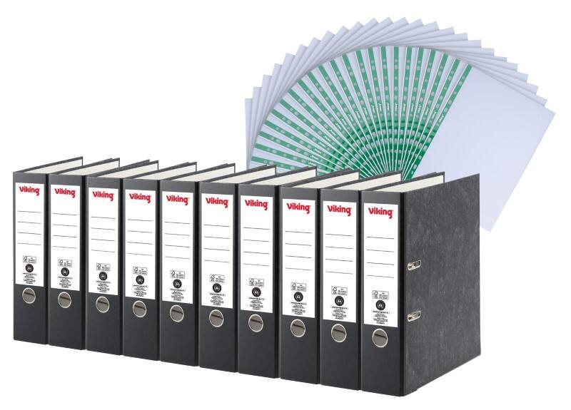 Viking Wide Lever Arch File A4 80 mm Black 2 Rings Cardboard Marbled Portrait + Pack of 25 Viking Punched Pockets