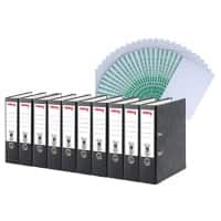 Viking Wide Lever Arch File A4 80 mm Black 2 Rings Cardboard Marbled Portrait + Pack of 25 Viking Punched Pockets