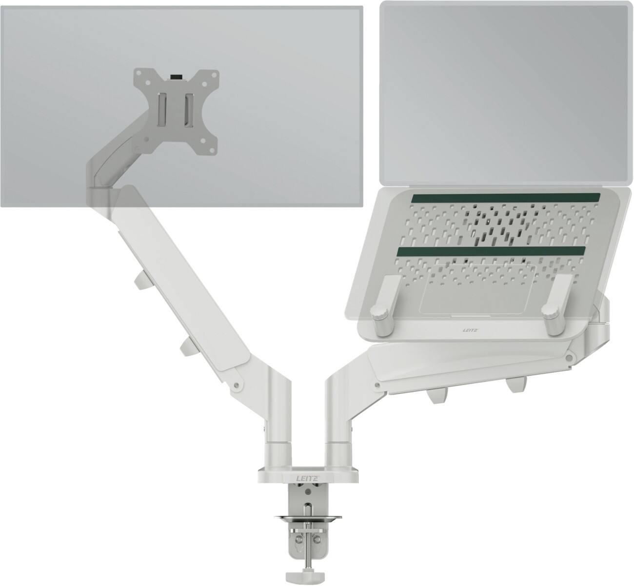 Leitz Ergo Space Saving Dual Monitor & Laptop Arm 6538 Height Adjustable Up to 32"/17" Light Grey