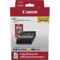 Canon 6117C004 Original Ink Cartridge Black, Pigment Black, Cyan, Magenta, Yellow, Grey And 50 Sheets of Glossy Photo Paper
