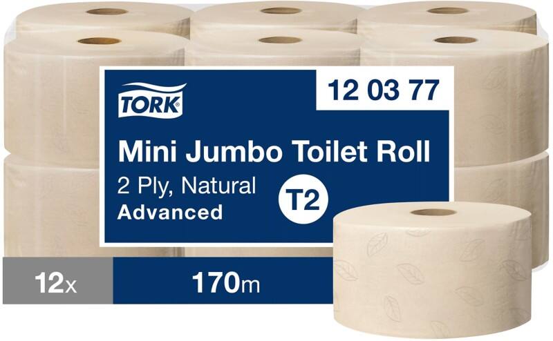 Tork Mini Jumbo Toilet Paper T2 2 Ply Natural 12 Rolls of 170 m