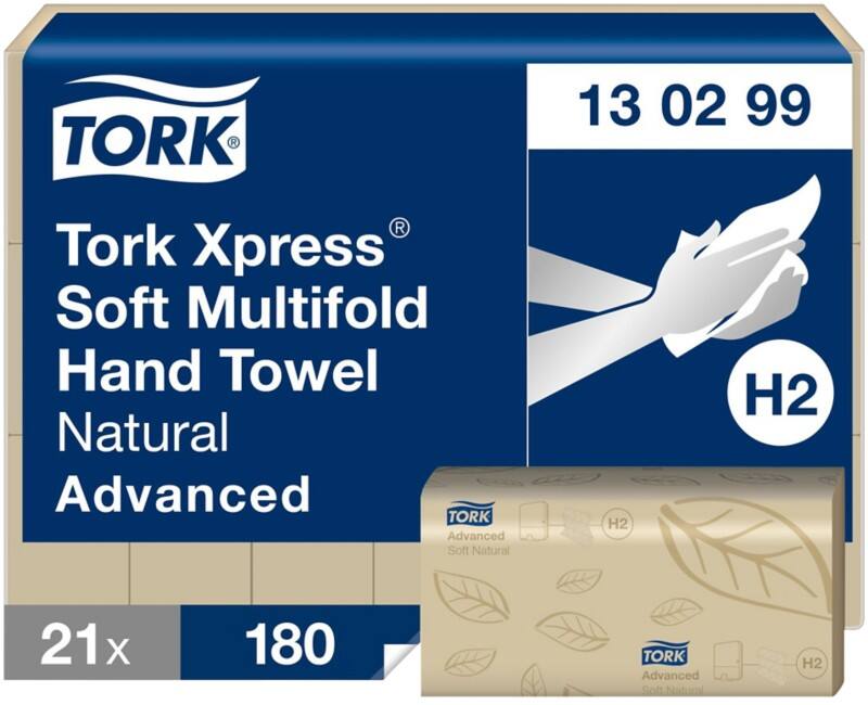 Tork Xpress Advanced Paper Hand Towels H2 Brown 2 Ply 130299 180 Sheets Pack of 21