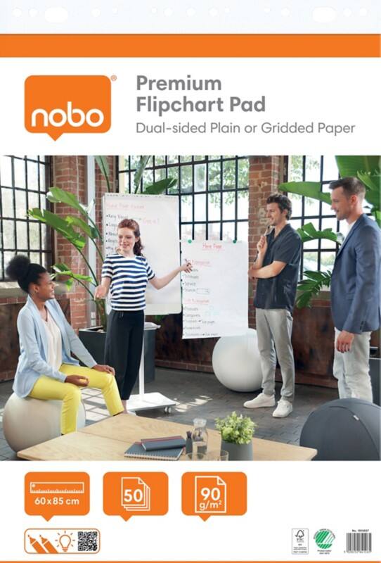 Nobo Flipchart Pad Plain, Squared 60 x 85 cm 90 gsm 50 Sheets
