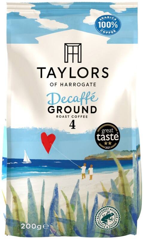 Taylors of Harrogate Decaffe Ground Coffee Beans Smooth Caramel and Malt Arabica 200 g