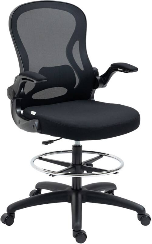 Vinsetto Draughtsman Chair Basic Tilt 2D Armrest Height-Adjustable Seat Black 120 kg 921-628V70BK 650 x 590 x 1,300 mm