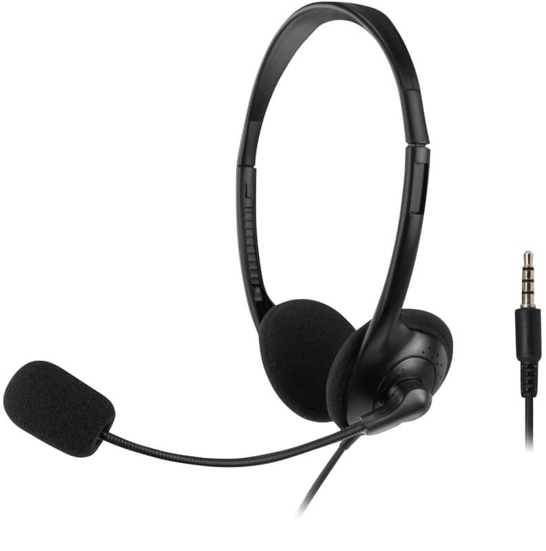 Act wired stereo headset over-the-head microphone black