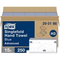 Tork Singlefold  Hand Towel H3 Blue 290186 15 Packs of 250 Sheets