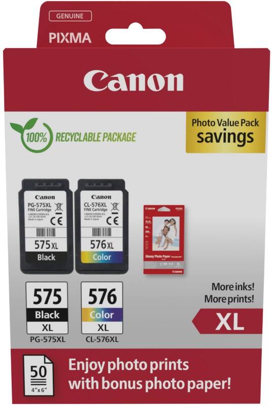 Canon 575, 576 Original Ink Cartridge Black, Cyan, Magenta, Yellow Pack of 2