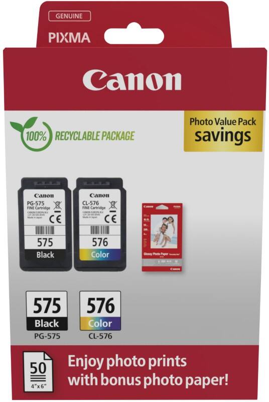 Canon 575, 576 Original Ink Cartridge Black, Cyan, Magenta, Yellow Pack of 2