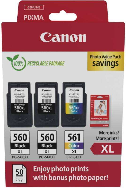 Canon 560, 561 Original Ink Cartridge Black, Cyan, Magenta, Yellow Multipack of 3