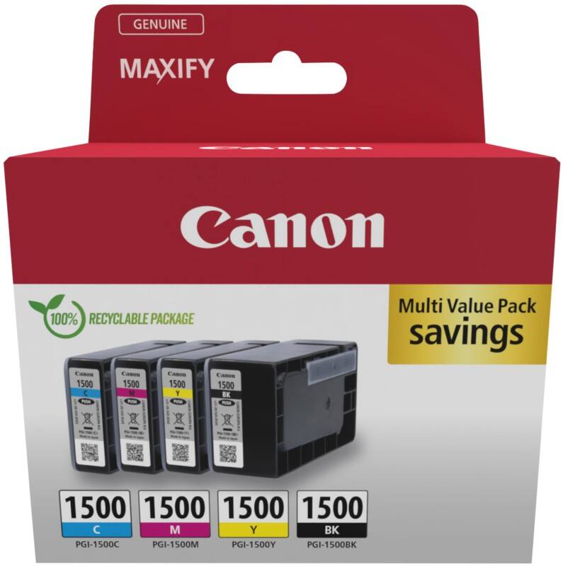 Canon 1500 Original Ink Cartridge Black, Cyan, Magenta, Yellow Multipack of 4