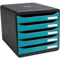 Exacompta Skandi Desktop Drawers PS (Polystyrene) Black, Pacific Blue 5 Drawers 27.8 x 34.7 x 27.1 cm