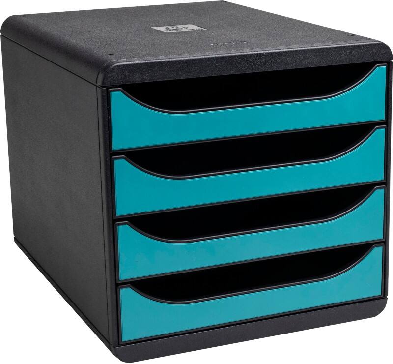 Exacompta Skandi Desktop Drawers PS (Polystyrene) Black, Pacific Blue 4 Drawers 27.8 x 34.7 x 26.7 cm A4 Maxi