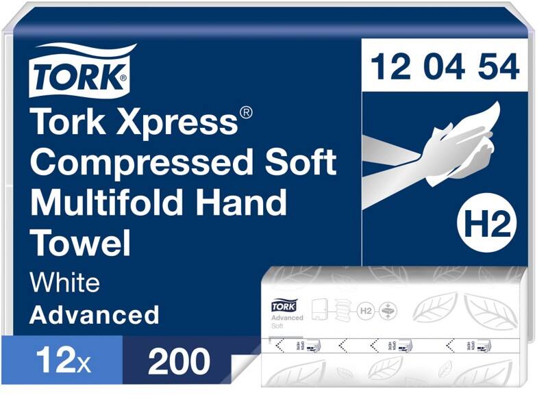 Tork Xpress Compressed Advanced Paper Hand Towels H2 M-fold White 2 Ply 120454 200 Sheets Pack of 12