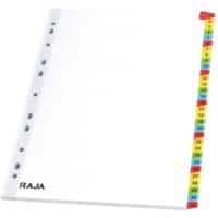 RAJA Mylar 1 to 31 Divider Assorted 31 Part Cardboard, Paper, Plastic Rectangular 11 Holes