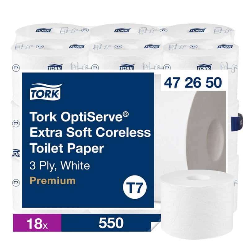 Tork OptiServe Toilet Paper Rolls 3 Ply Coreless 472650 18 Rolls of 550 Sheets 