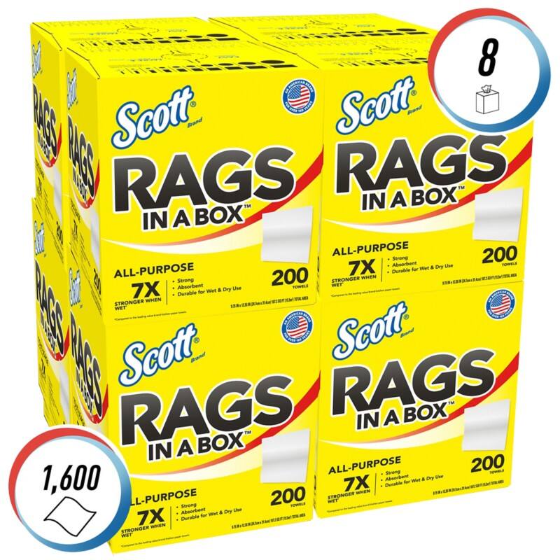 Scott Rags In A Box  Wipes White 1 Ply 395.2 m 07526007 200 Sheets Pack of 8